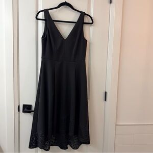 Le Chateau Black Midi Dress with Eyelet Hem